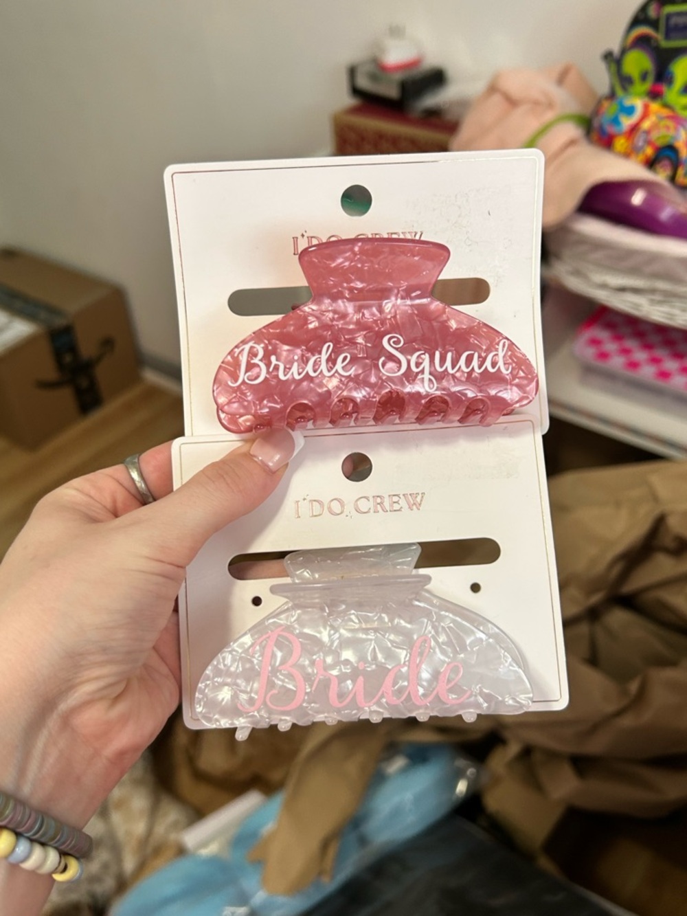 Bride Squad & Bride Marbled Hair Claw Clips in Pink and Pearl